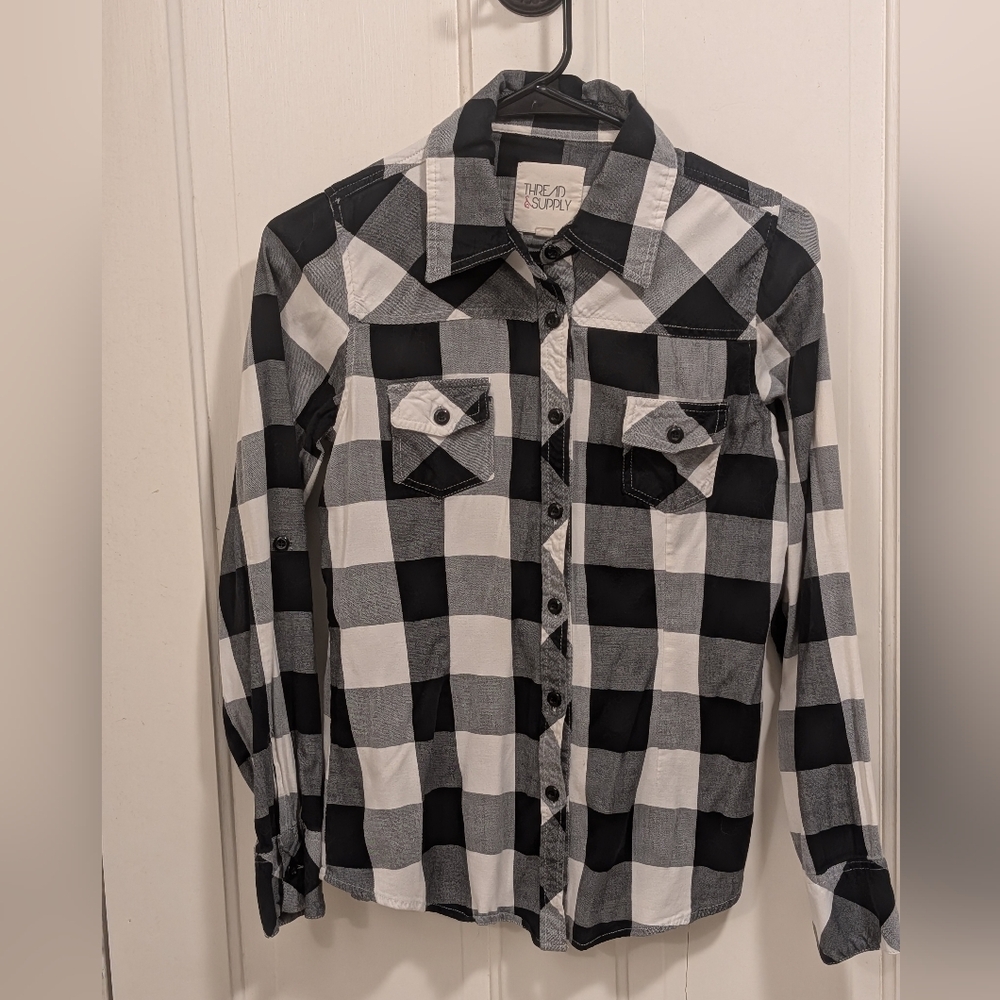 Black And White Gingham Fitted Women's Button Down Shirt Plaid